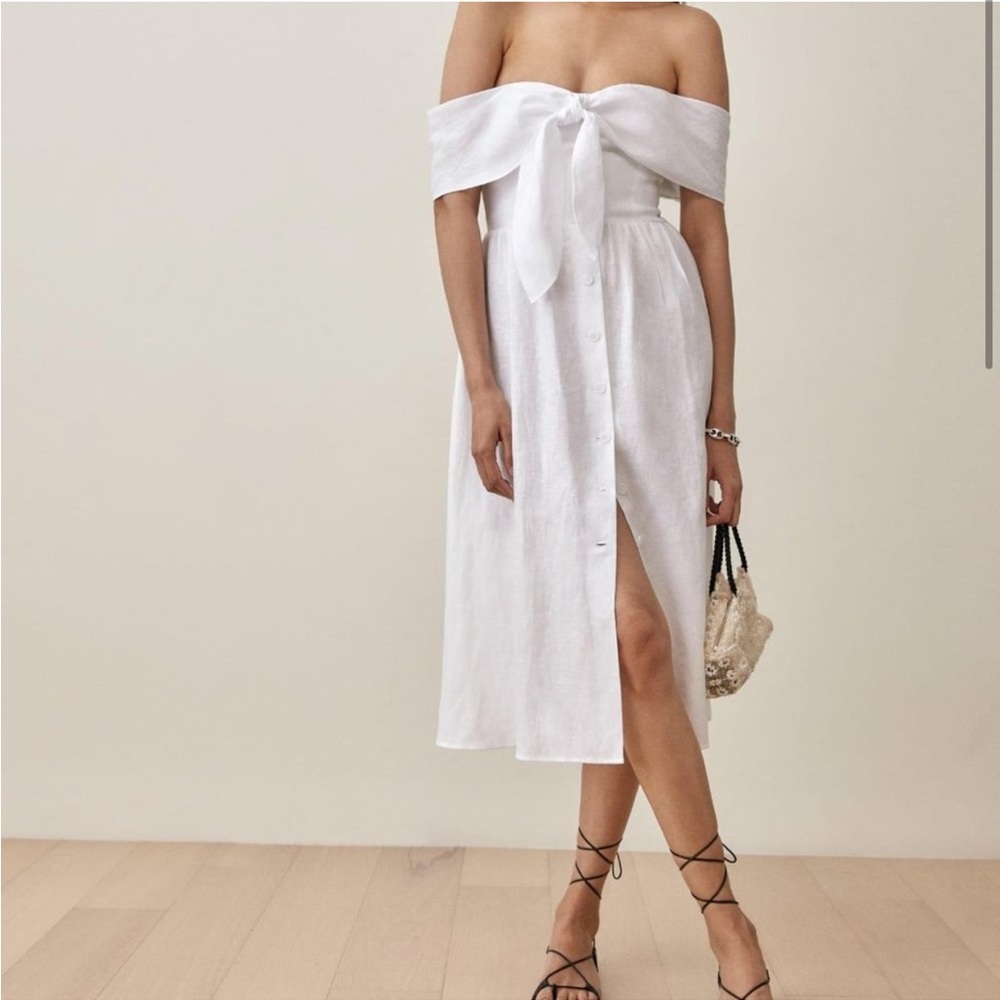 NWT White Reformation Barrington Linen Midi Dress Size 0